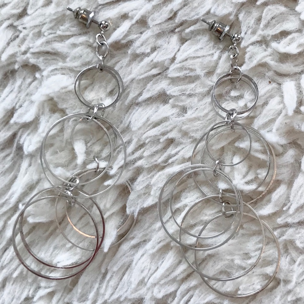 Dangling Circles Silver Tone Earrings